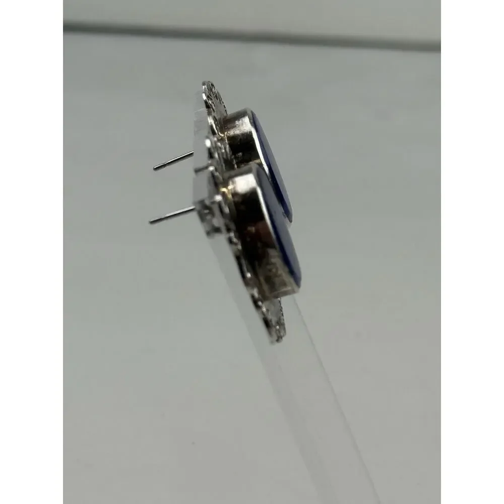 SAUL TM-142 Sterling Silver Pierced Earrings Mexico Vintage Lapis (posts not ss)